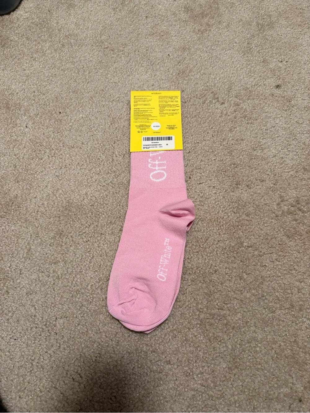 Off-White Light Pink Logo Crew Sock
